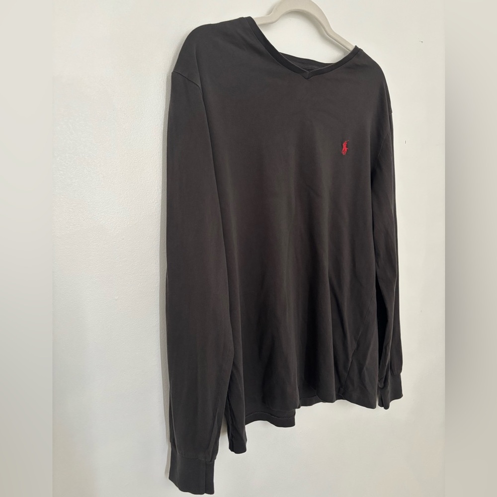 Polo Ralph Lauren Subtle VNeck Dark Gray Long Sleeve Shirt